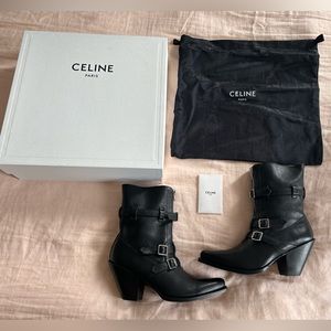 Celine black leather biker boots new in box women’s Italian 38 US 8 Hedi Slimane